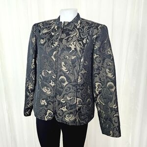 Vintage Louben floral quilted jacket zip front brown black size 14